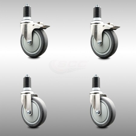 Service Caster 5 Inch 316SS Thermoplastic Rubber Swivel 1-1/2 Inch Stem Caster Lock Brake, 2PK SCC-SS316TTLEX20S514-TPRB-2-S-2-112